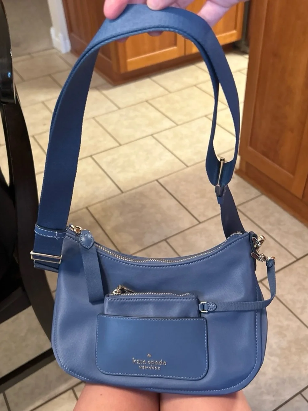kate spade blue leather crescent crossbody with front pocket